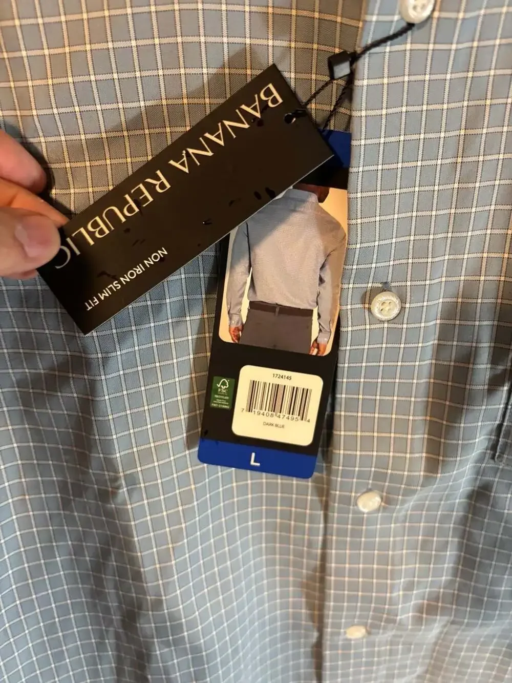 Banana Republic Non-Iron Slim Fit Dark Blue Plaid Dress Shirt Size L